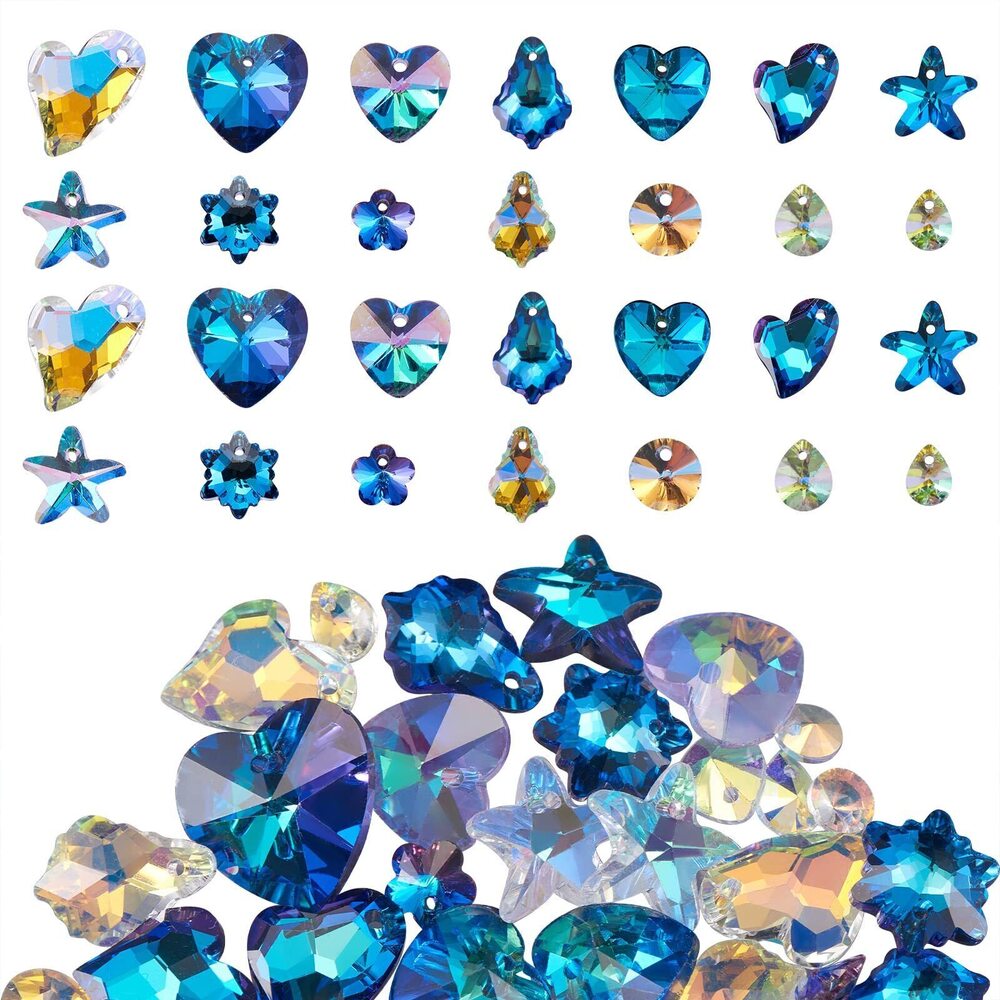 4308 28 Pieces Faceted Glass Charms Pendant Mixed Shapes Imitation Austrian